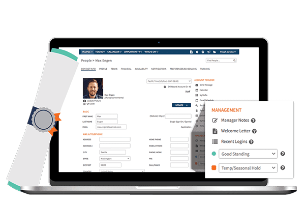 Laptop with applicant tracking system showing, with a certificate off to the side of the computer Laptop with applicant tracking system showing, with a certificate off to the side of the computer