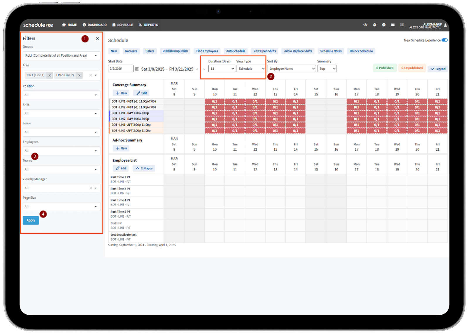 New Scheduling Experience with Improved Filtering